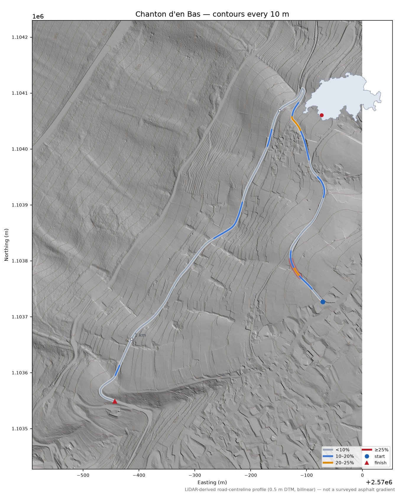 Chanton d'en Bas LiDAR hillshade map with contours