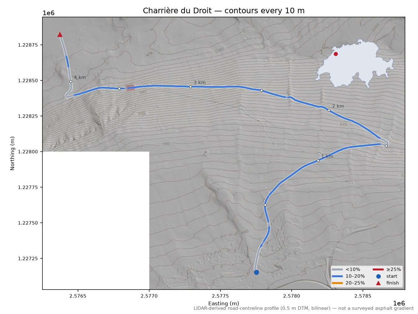 Charrière du Droit LiDAR hillshade map with contours