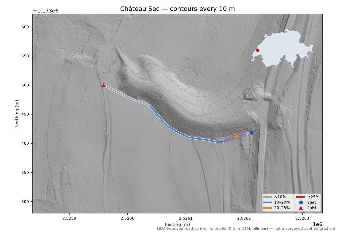 Château Sec LiDAR hillshade map with contours
