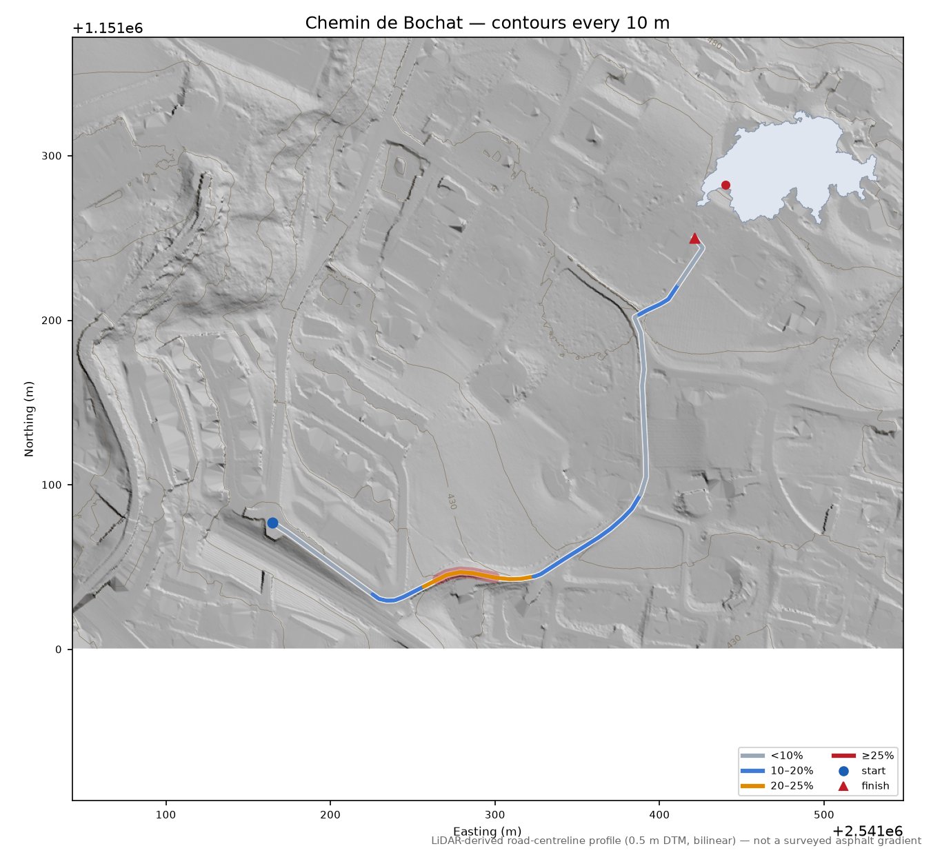 Chemin de Bochat LiDAR hillshade map with contours