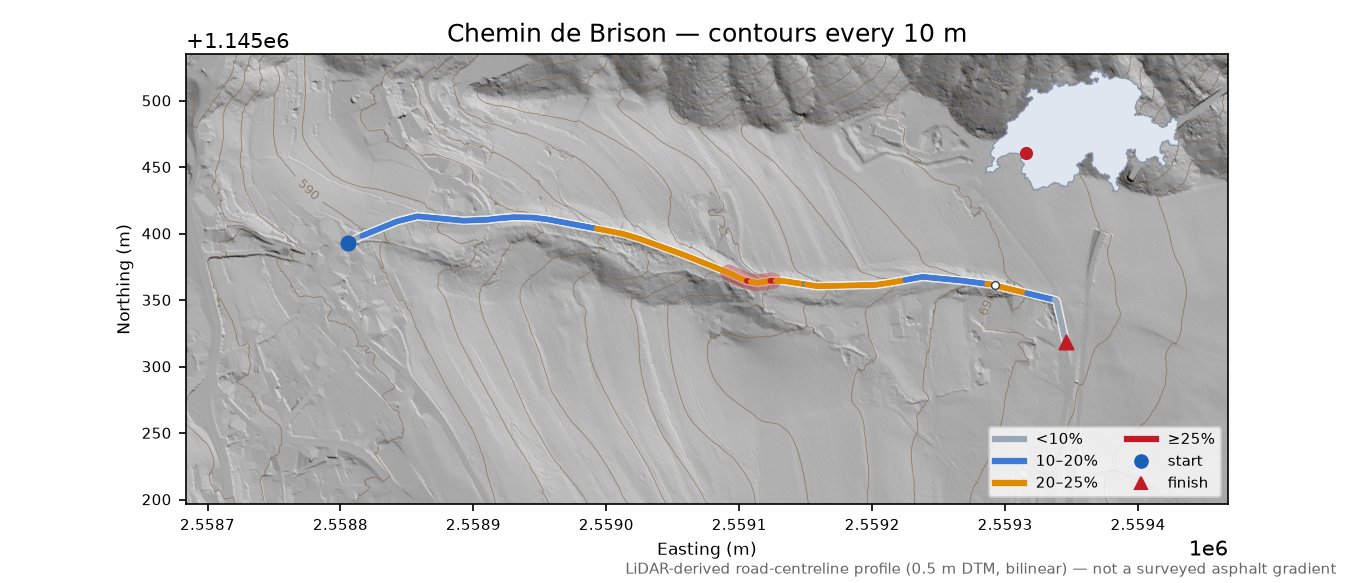 Chemin de Brison LiDAR hillshade map with contours