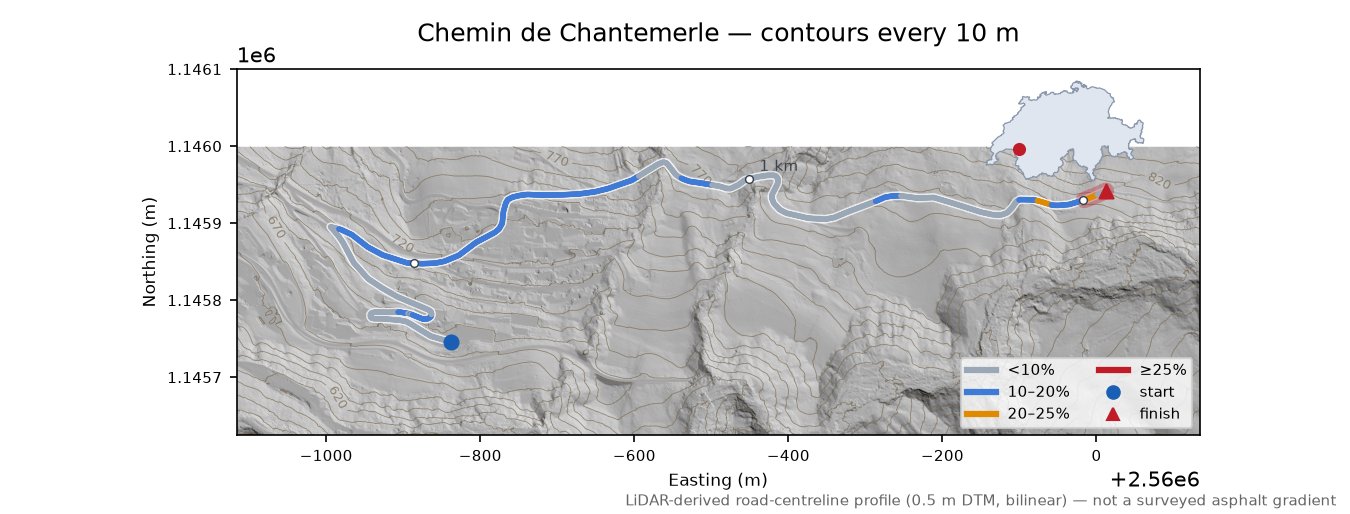 Chemin de Chantemerle LiDAR hillshade map with contours