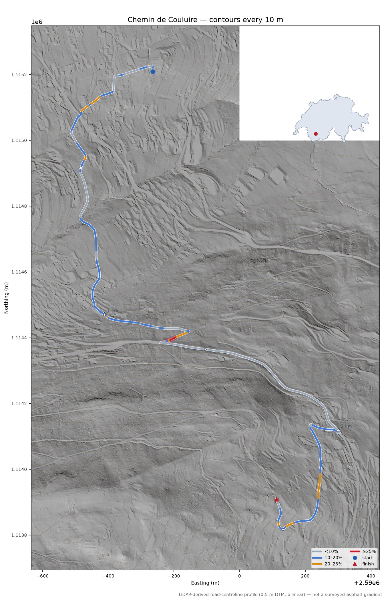 Chemin de Couluire LiDAR hillshade map with contours