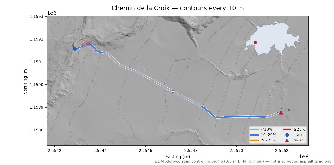 Chemin de la Croix LiDAR hillshade map with contours