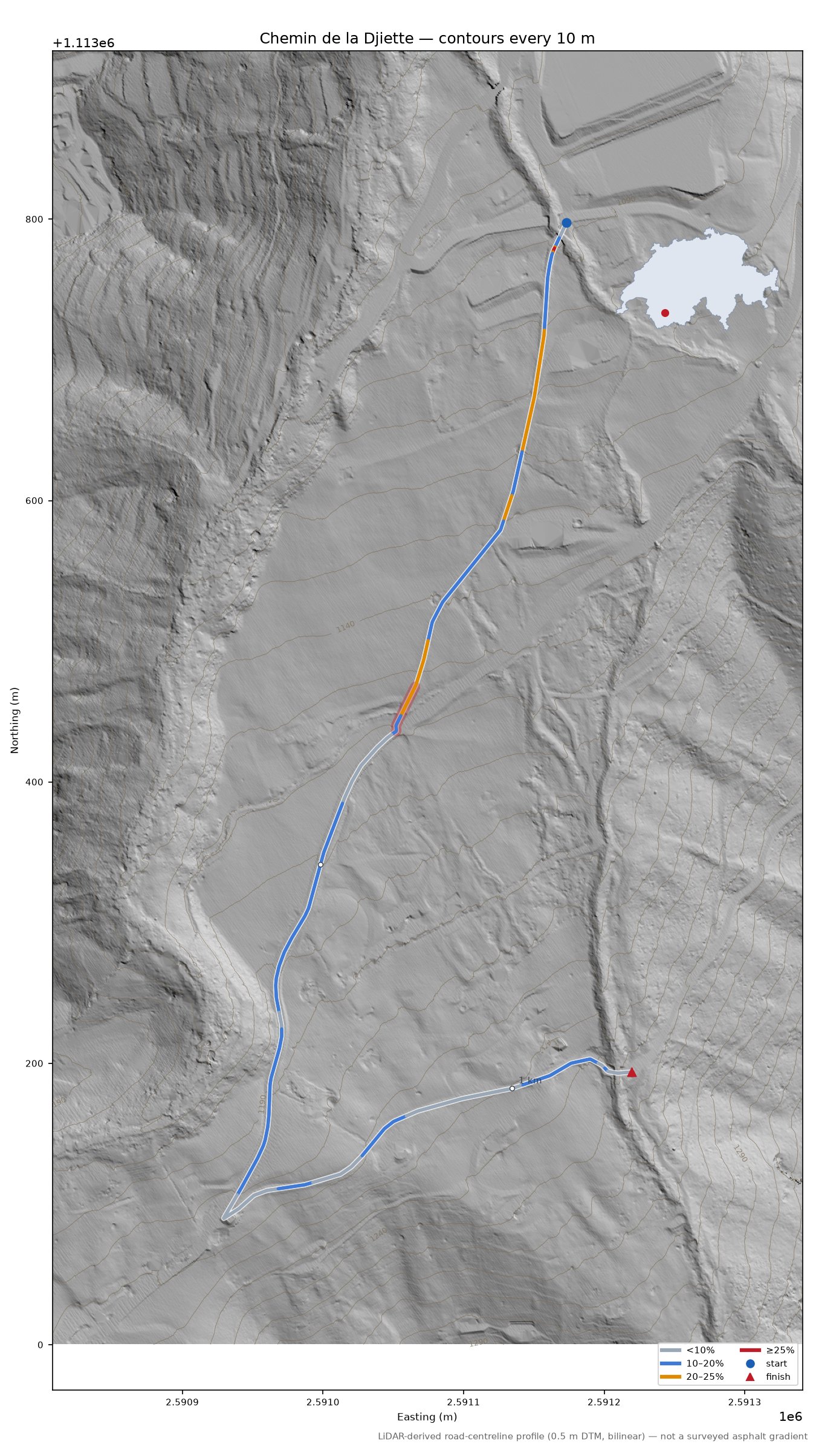Chemin de la Djiette LiDAR hillshade map with contours