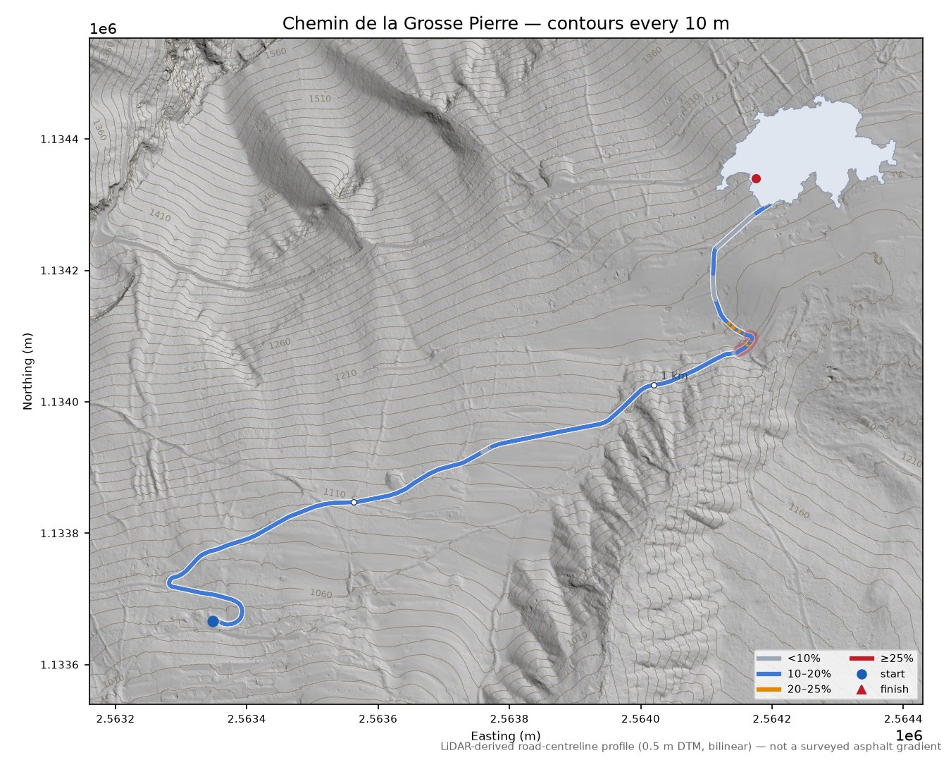 Chemin de la Grosse Pierre LiDAR hillshade map with contours