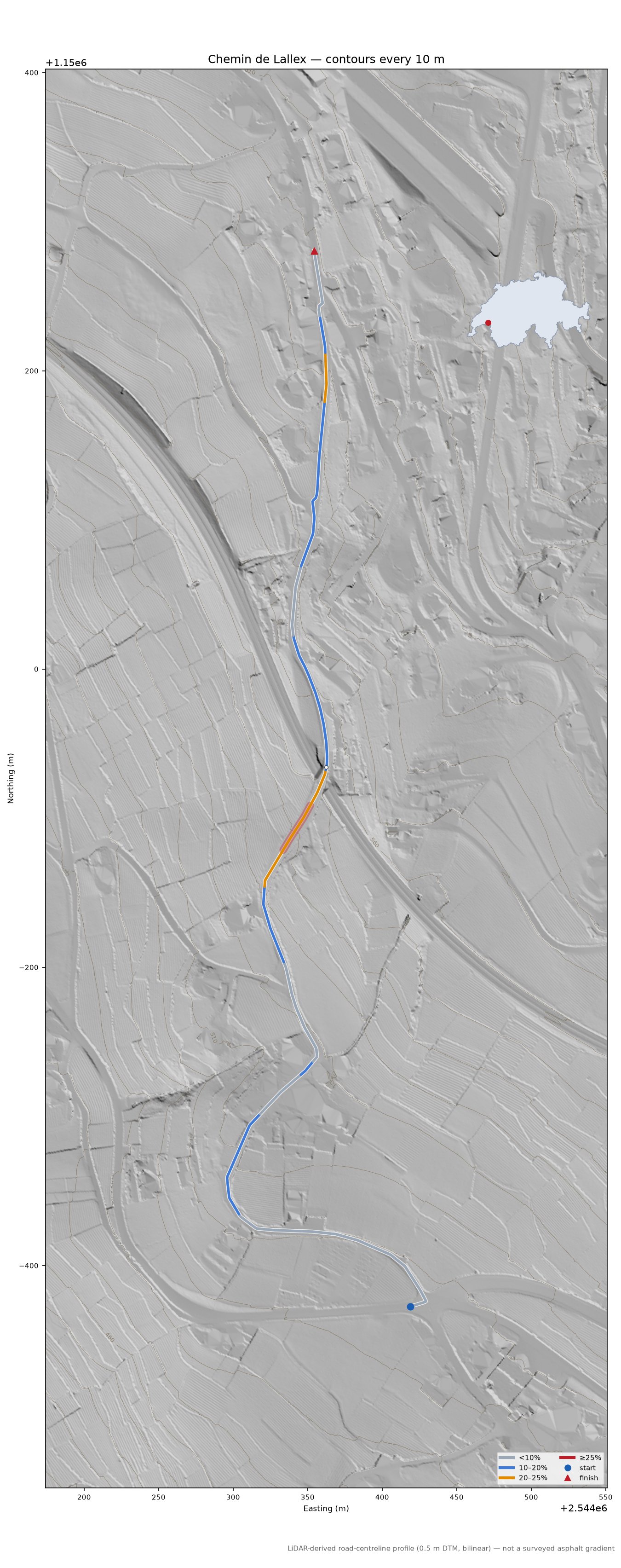 Chemin de Lallex LiDAR hillshade map with contours