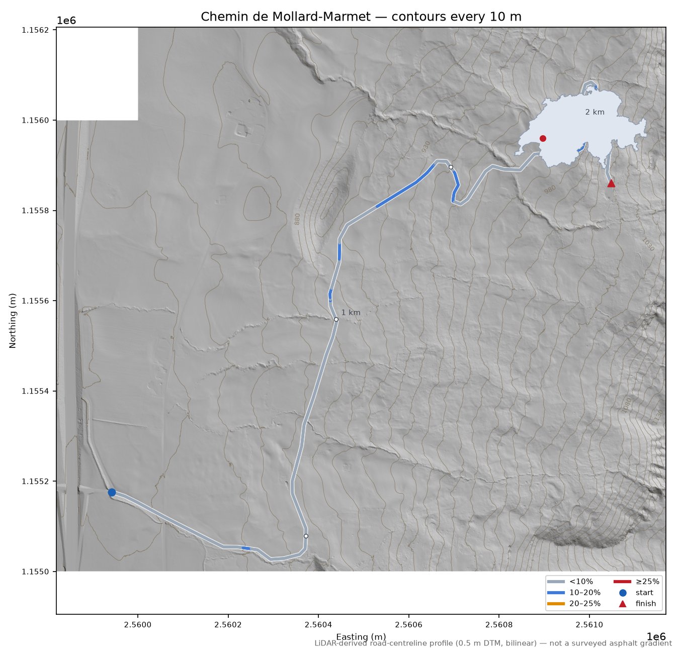 Chemin de Mollard-Marmet LiDAR hillshade map with contours