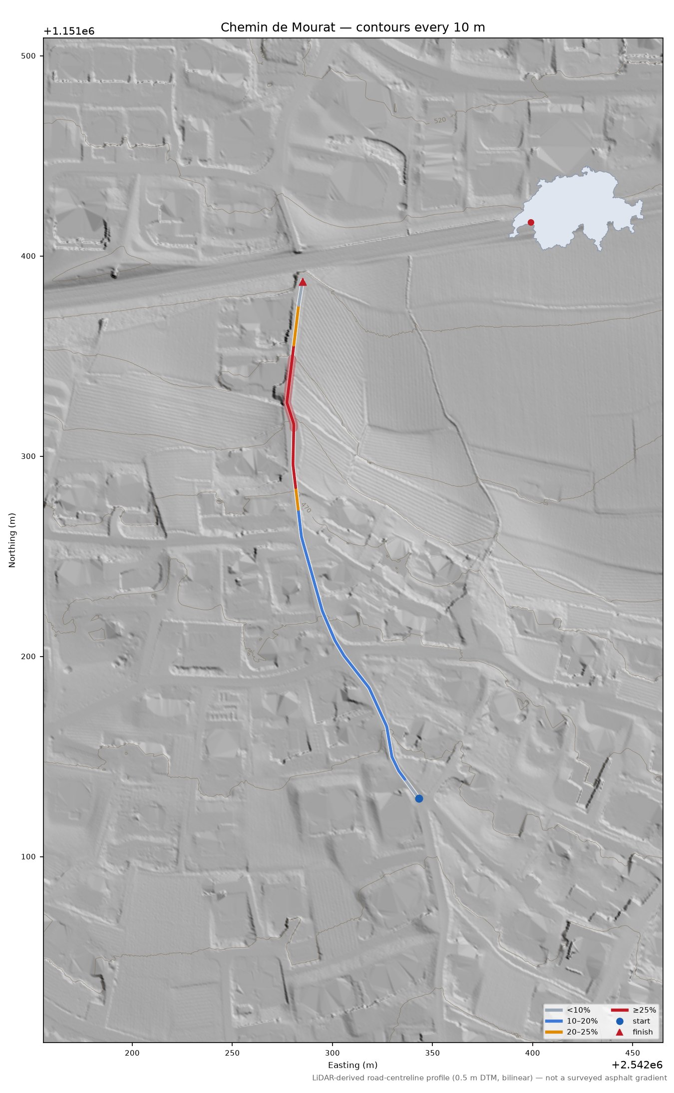 Chemin de Mourat LiDAR hillshade map with contours