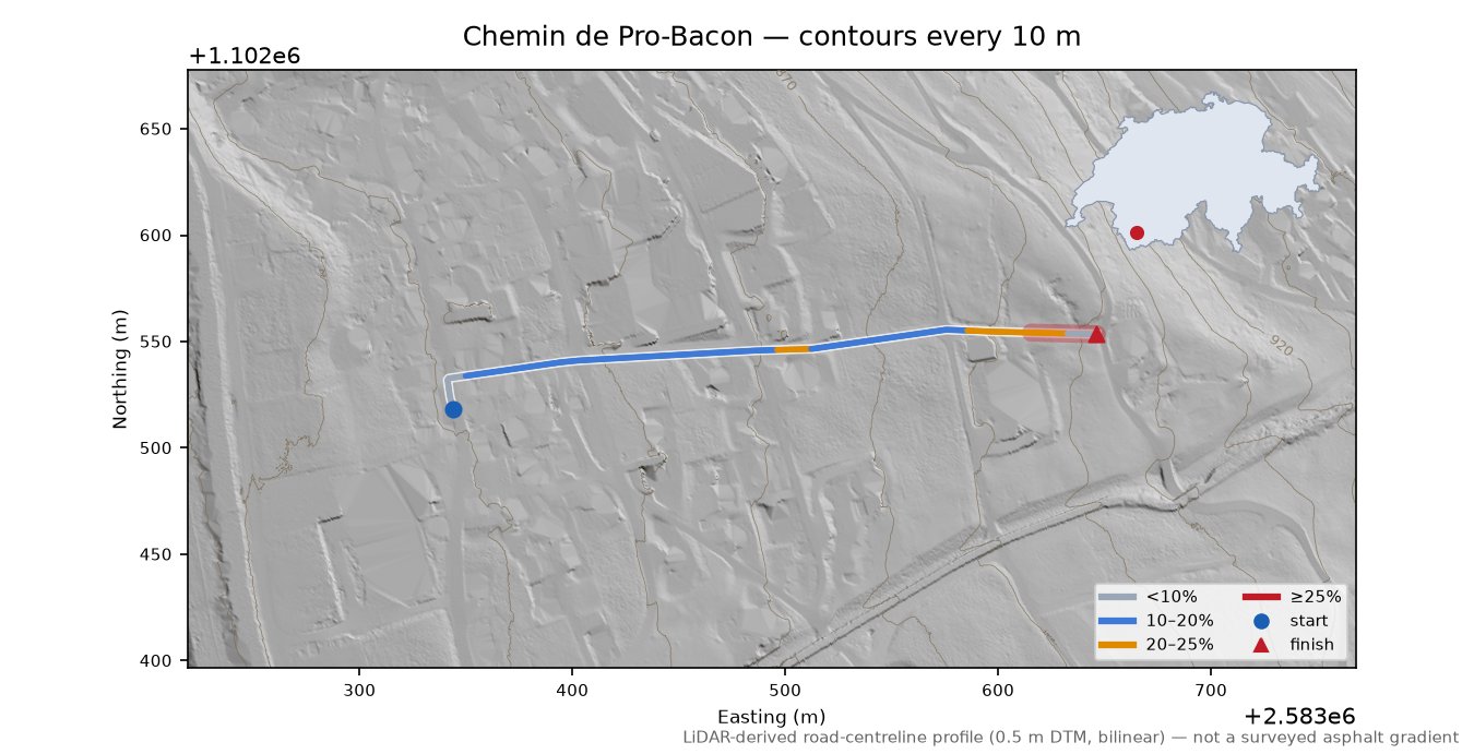 Chemin de Pro-Bacon LiDAR hillshade map with contours
