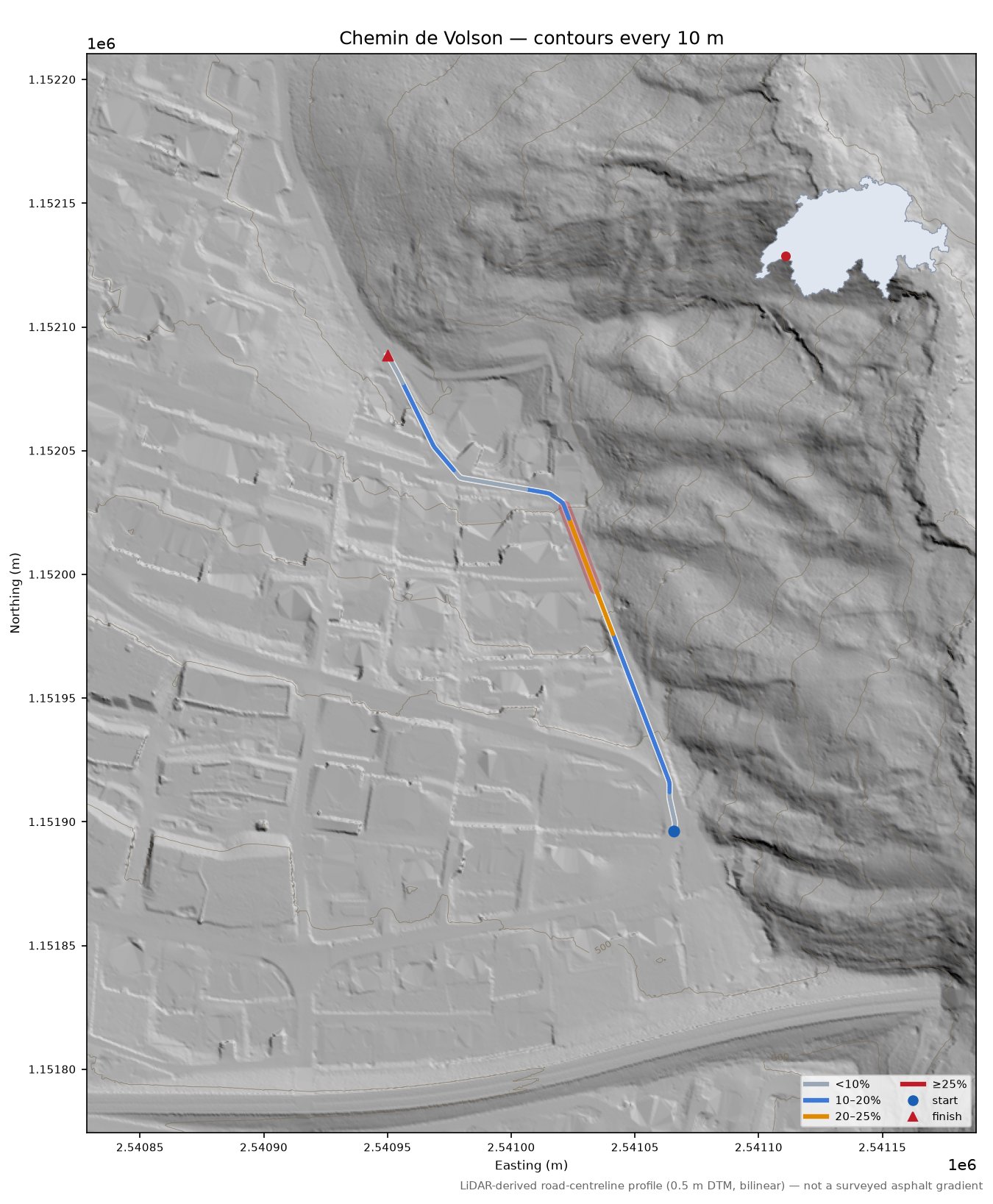 Chemin de Volson LiDAR hillshade map with contours