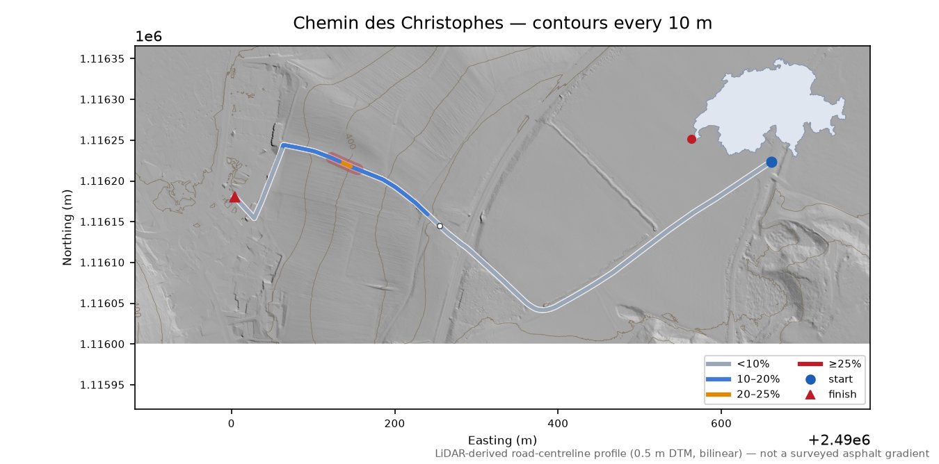 Chemin des Christophes LiDAR hillshade map with contours