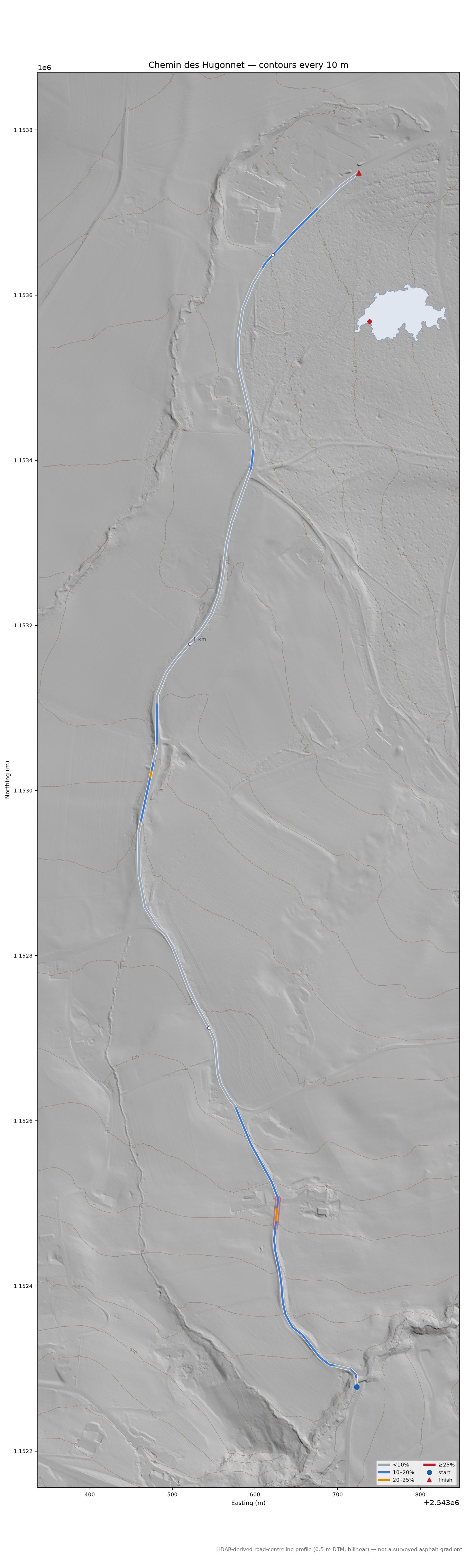 Chemin des Hugonnet LiDAR hillshade map with contours