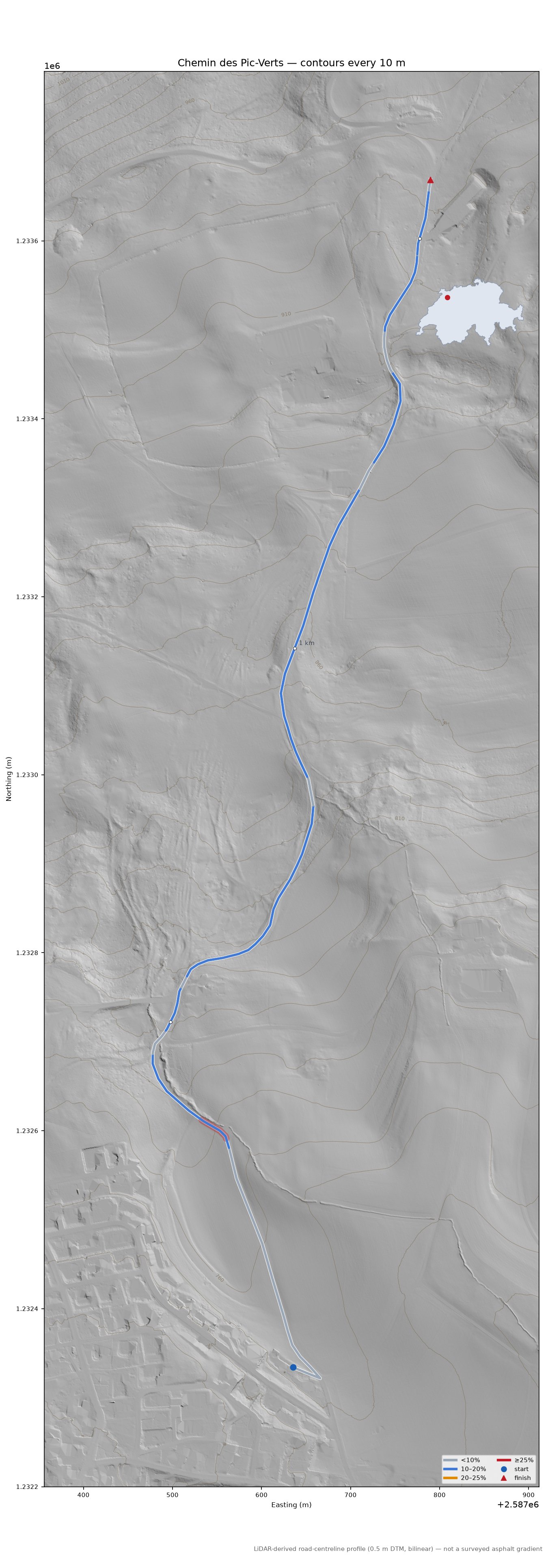 Chemin des Pic-Verts LiDAR hillshade map with contours