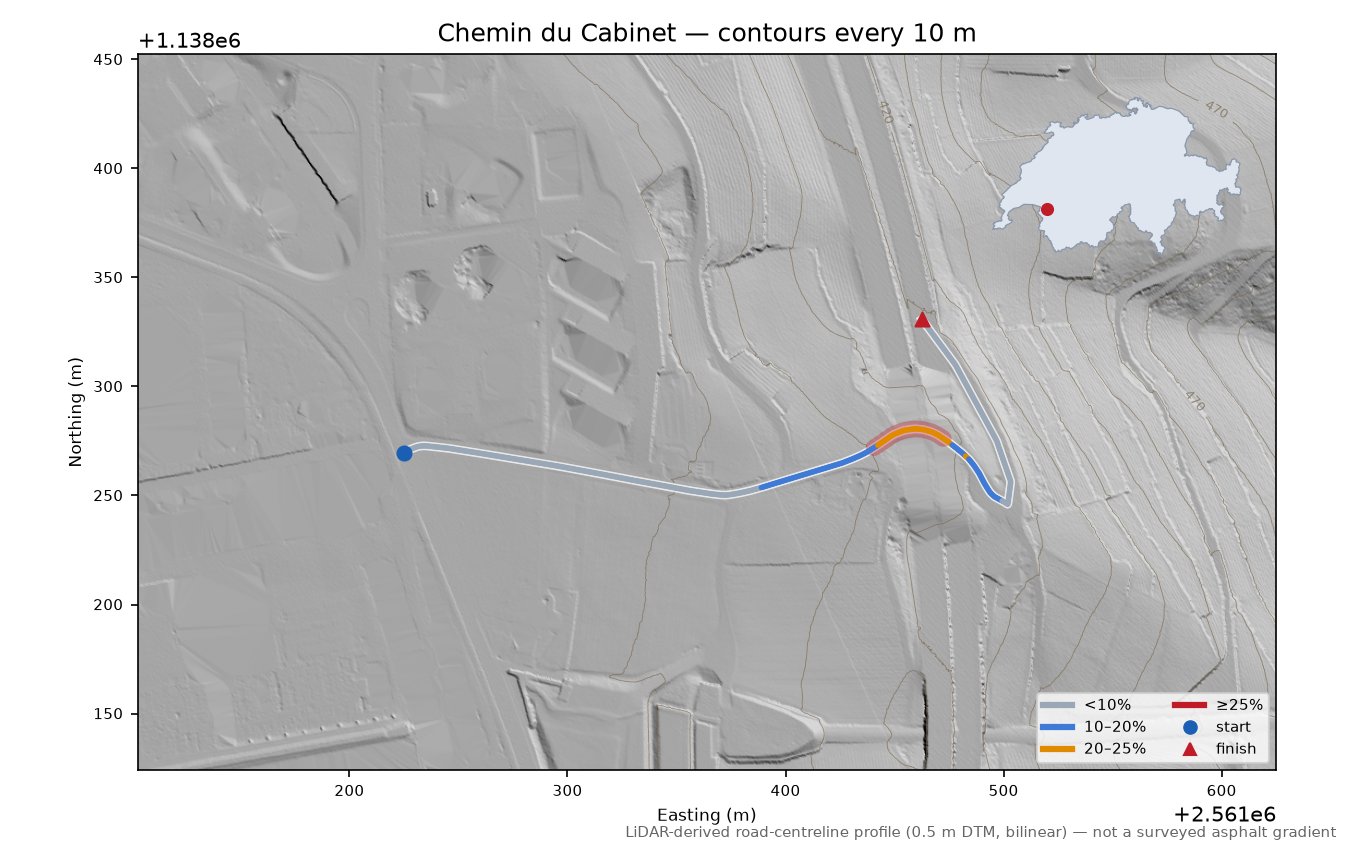 Chemin du Cabinet LiDAR hillshade map with contours