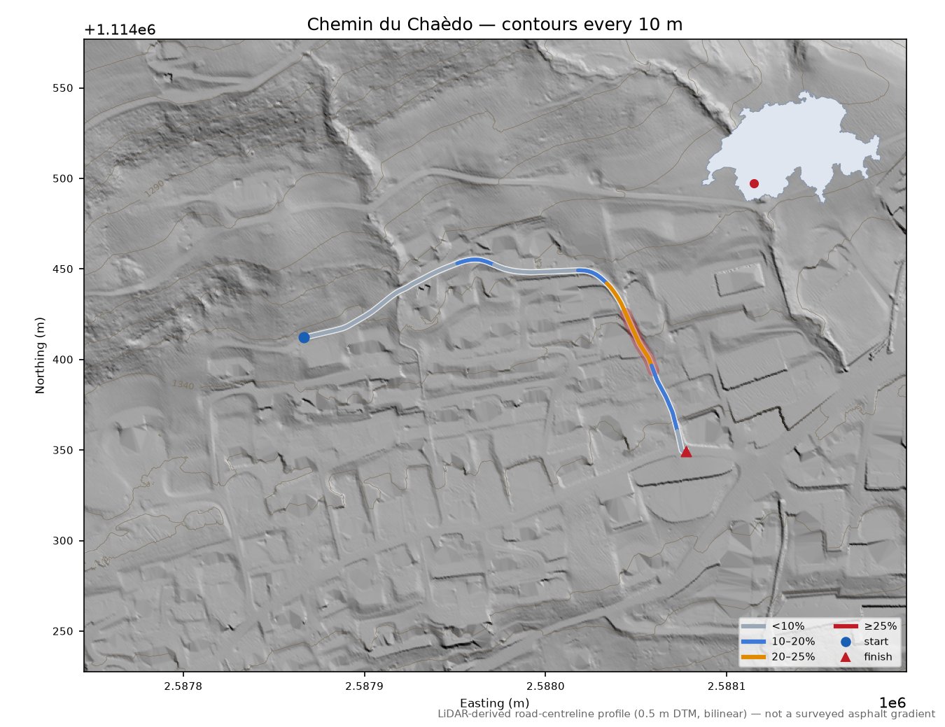 Chemin du Chaèdo LiDAR hillshade map with contours