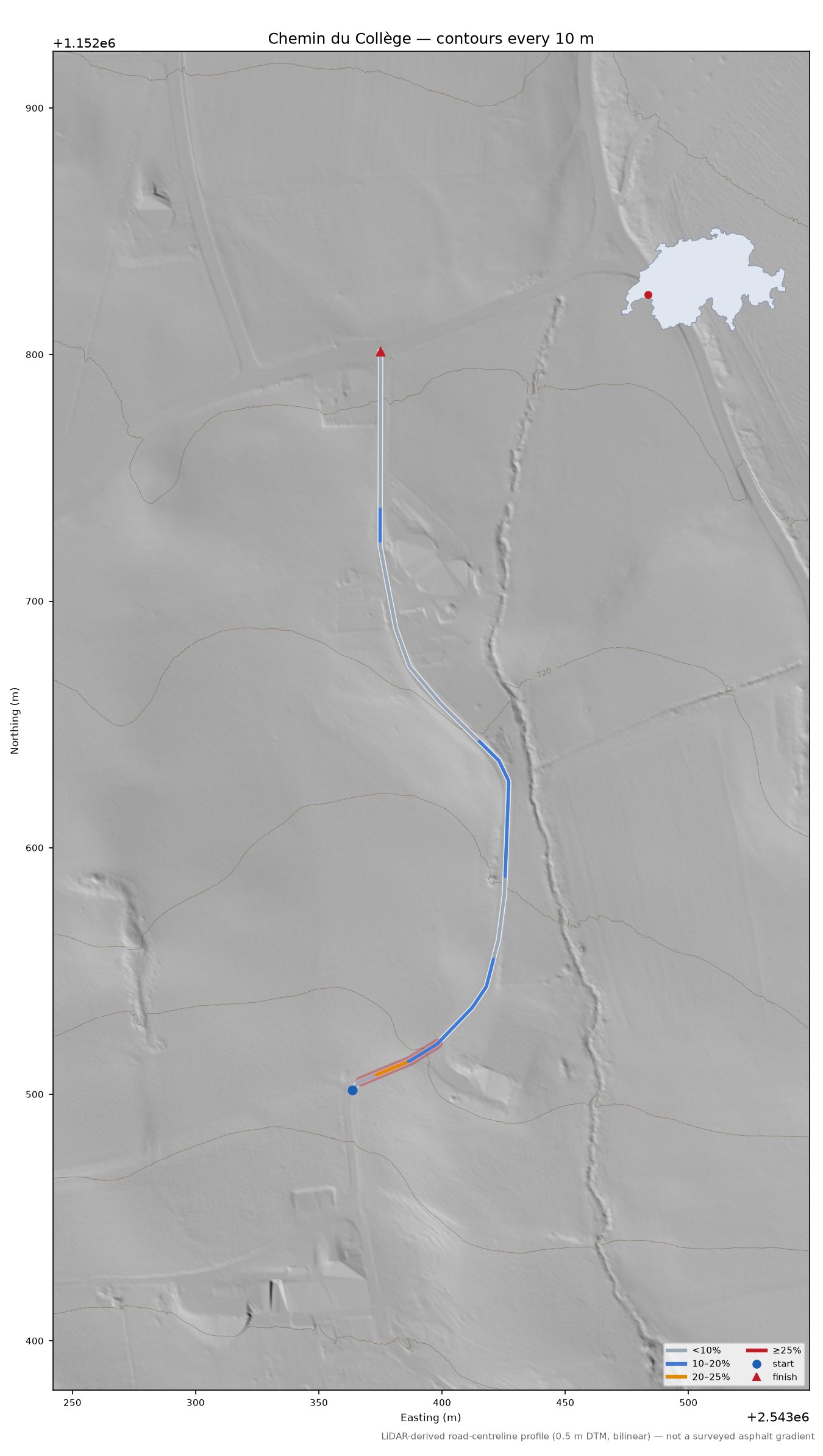 Chemin du Collège LiDAR hillshade map with contours