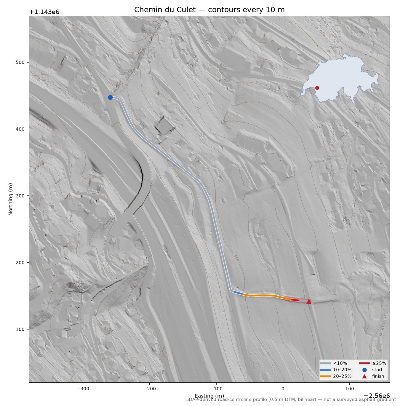 Chemin du Culet LiDAR hillshade map with contours