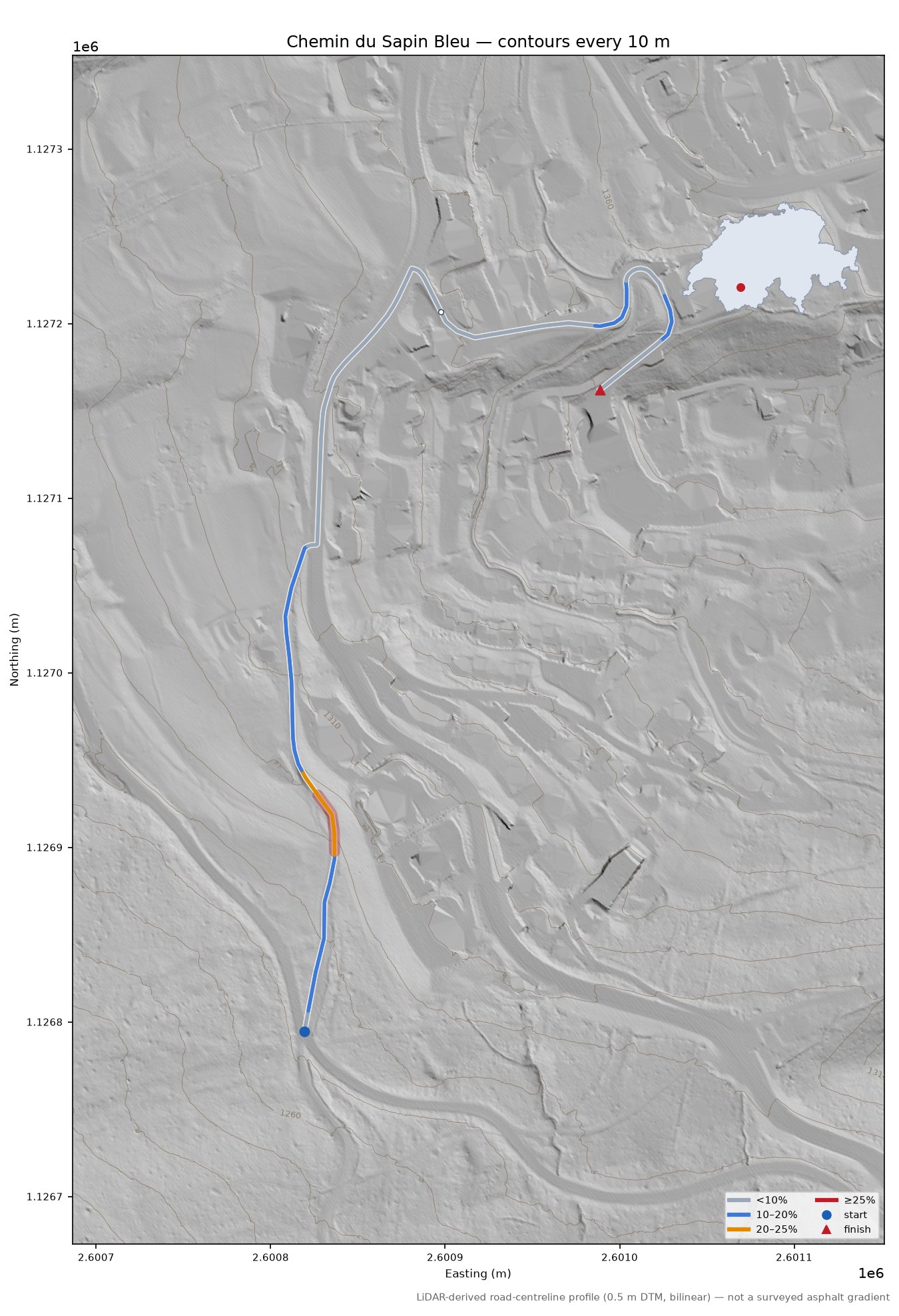 Chemin du Sapin Bleu LiDAR hillshade map with contours