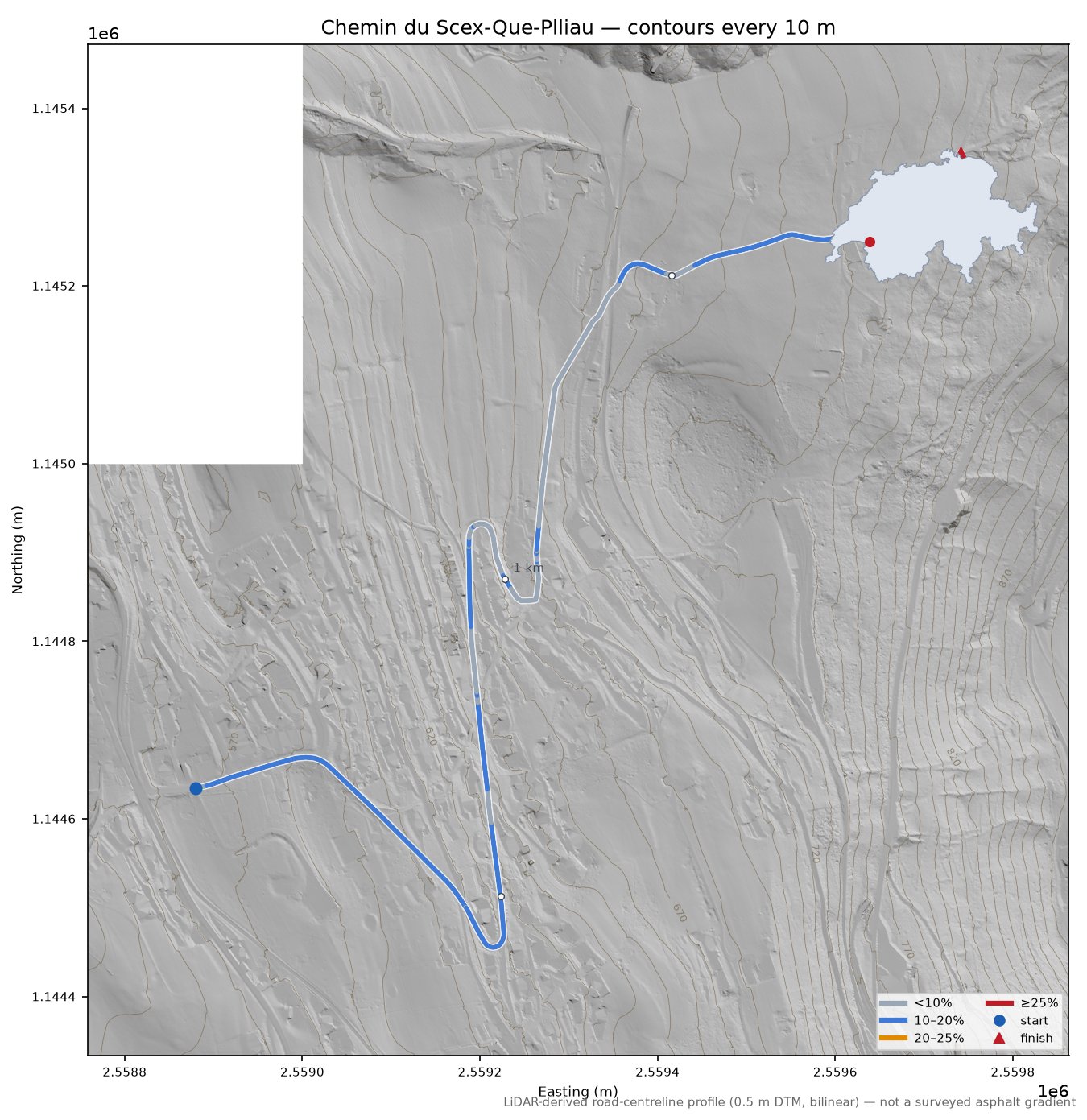 Chemin du Scex-Que-Plliau LiDAR hillshade map with contours