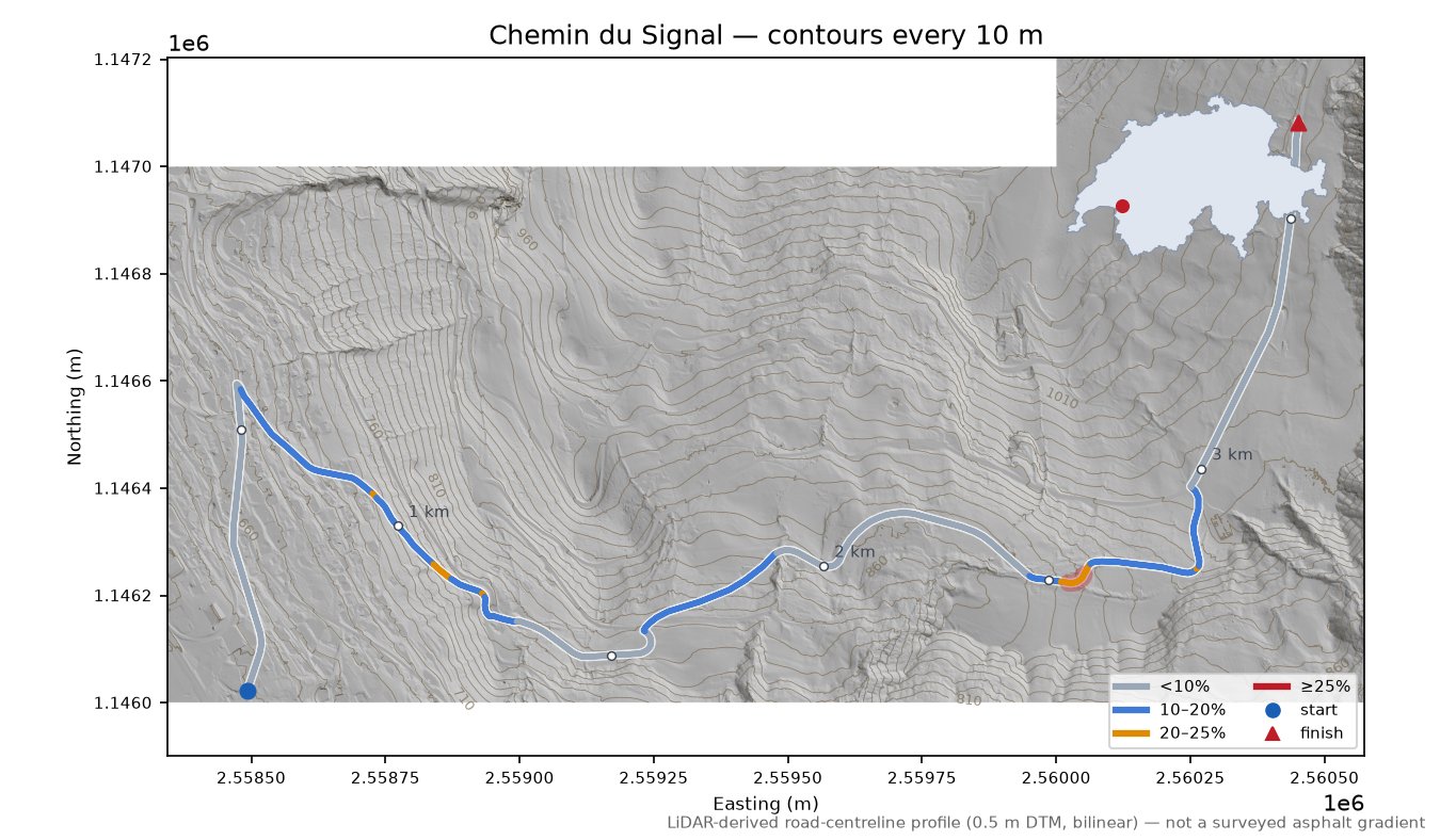 Chemin du Signal LiDAR hillshade map with contours