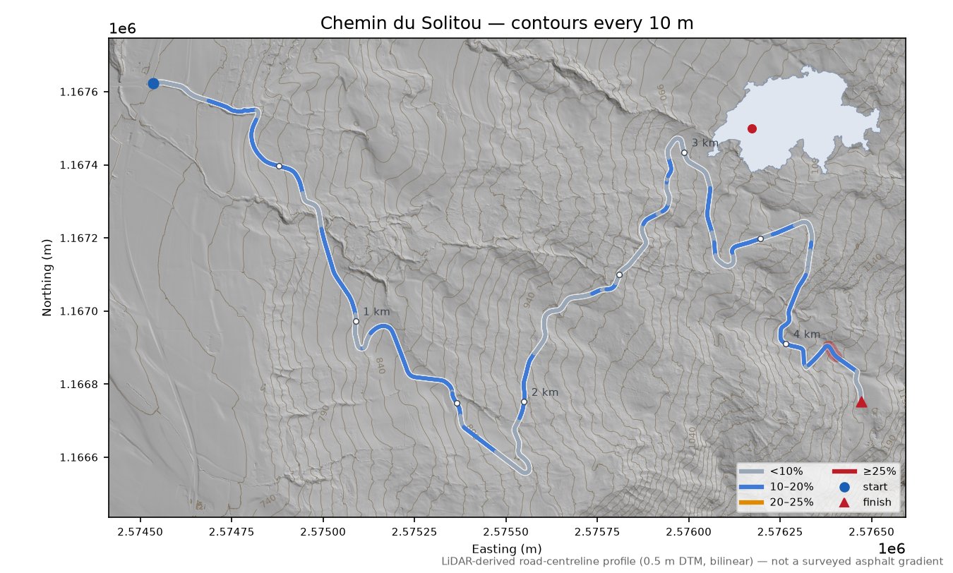 Chemin du Solitou LiDAR hillshade map with contours