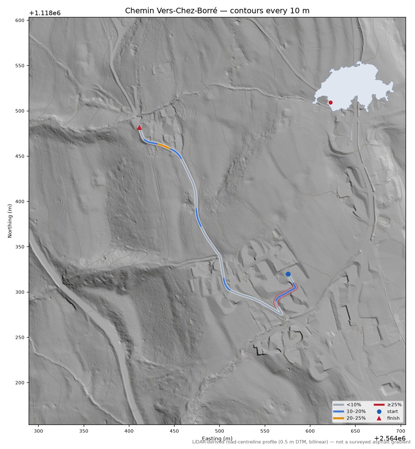 Chemin Vers-Chez-Borré LiDAR hillshade map with contours