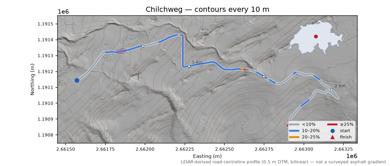 Chilchweg LiDAR hillshade map with contours