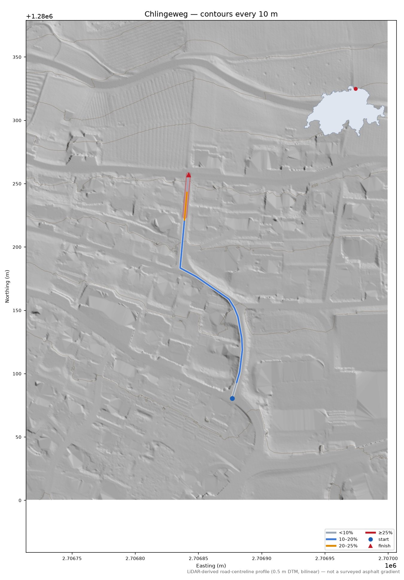 Chlingeweg LiDAR hillshade map with contours