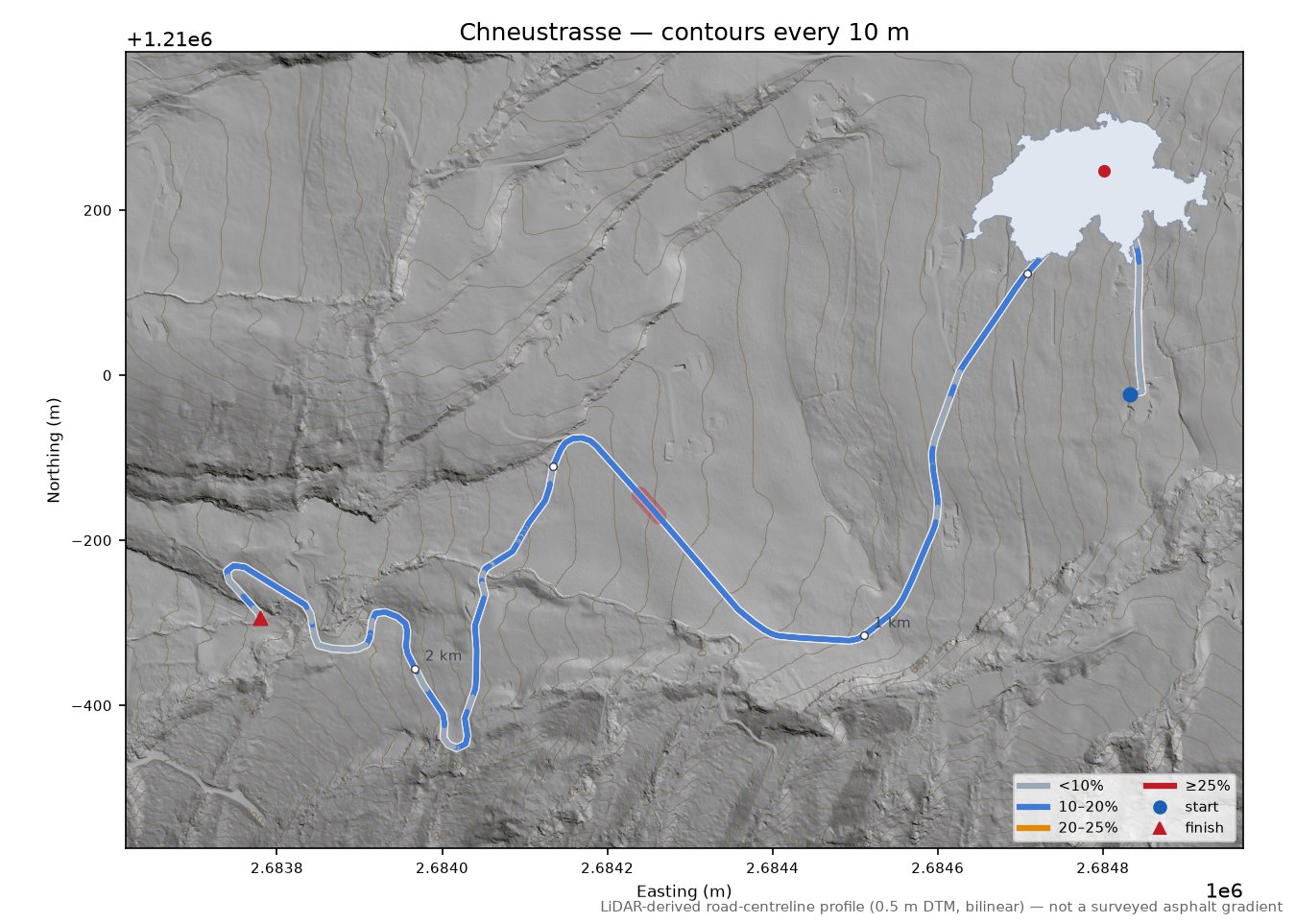 Chneustrasse LiDAR hillshade map with contours