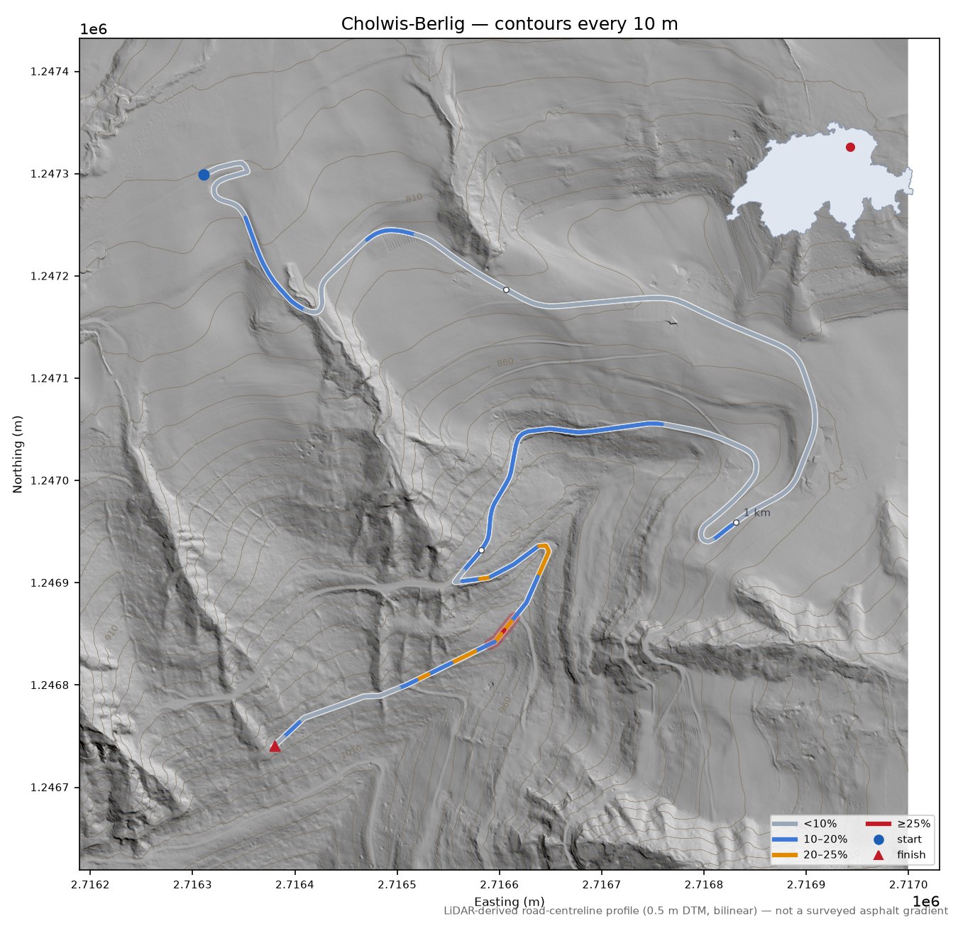 Cholwis-Berlig LiDAR hillshade map with contours
