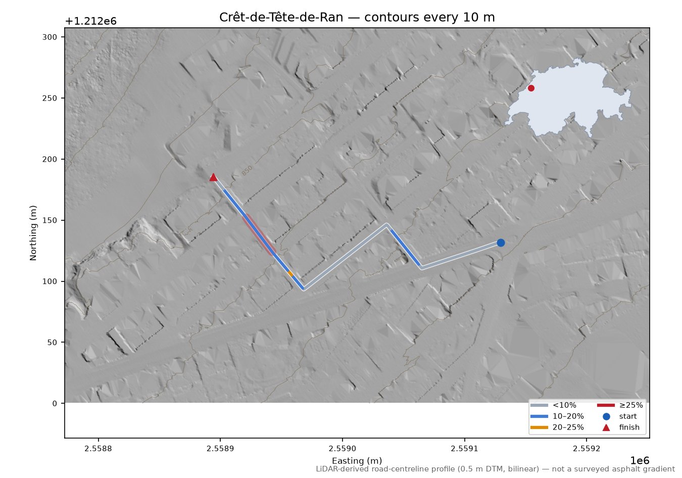 Crêt-de-Tête-de-Ran LiDAR hillshade map with contours