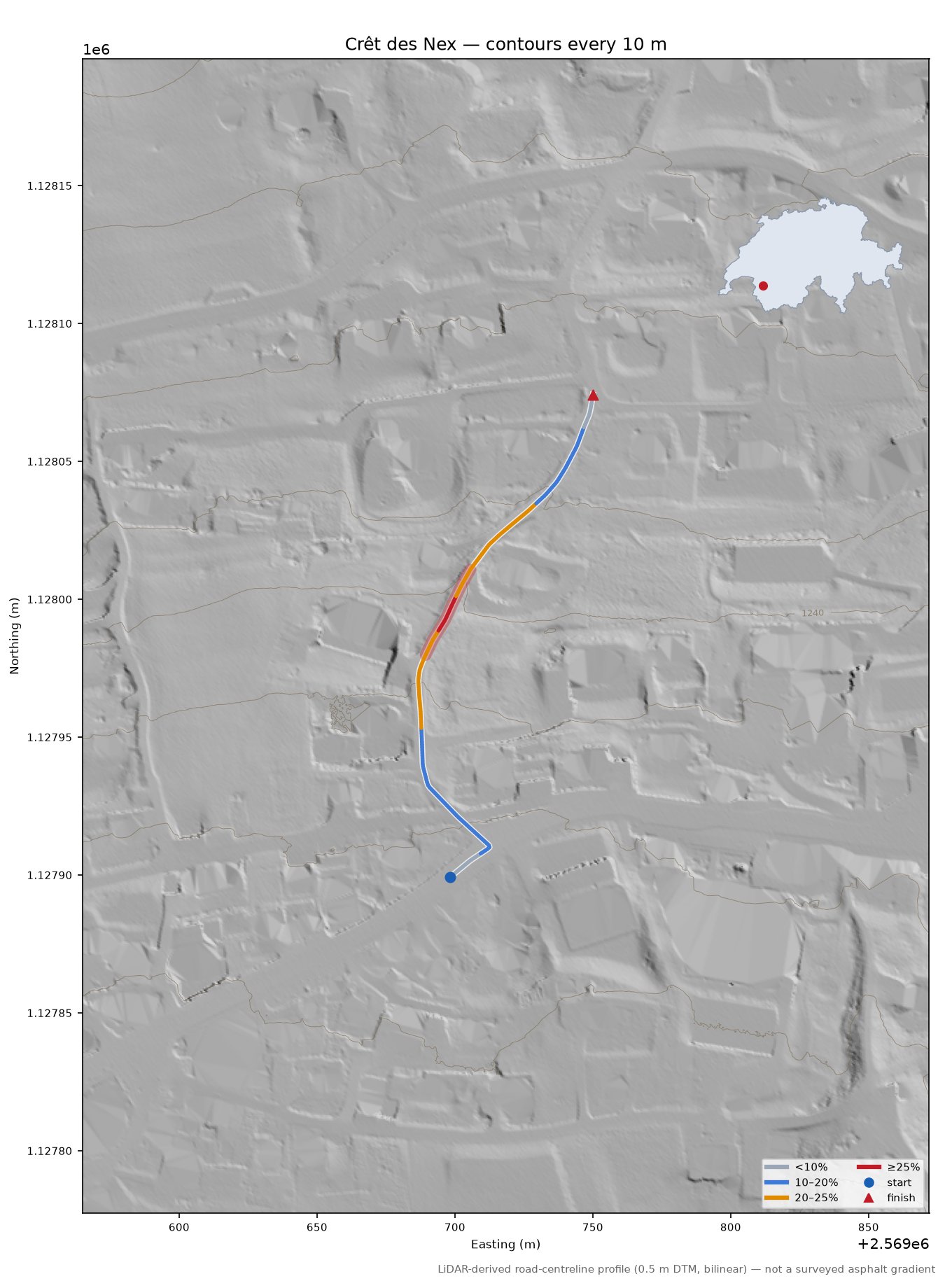 Crêt des Nex LiDAR hillshade map with contours