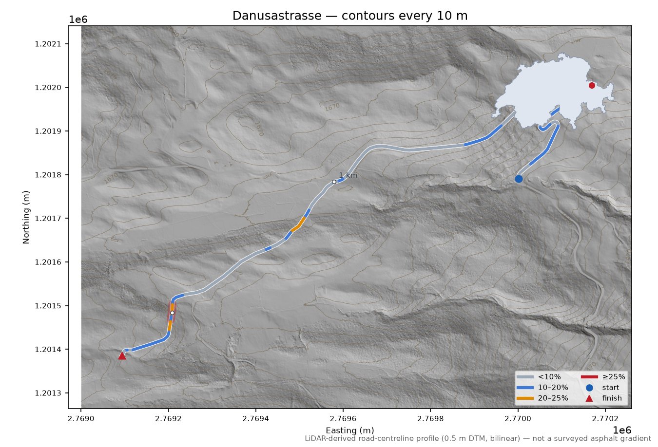 Danusastrasse LiDAR hillshade map with contours
