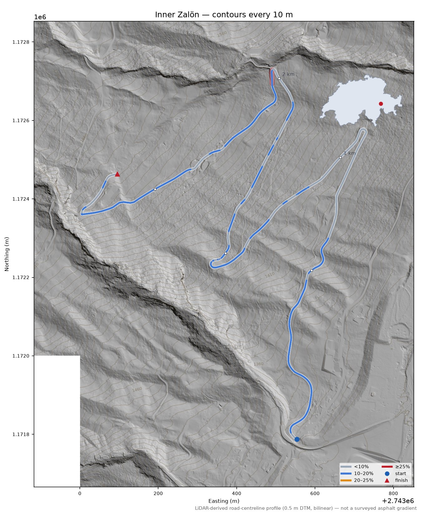 Inner Zalön LiDAR hillshade map with contours