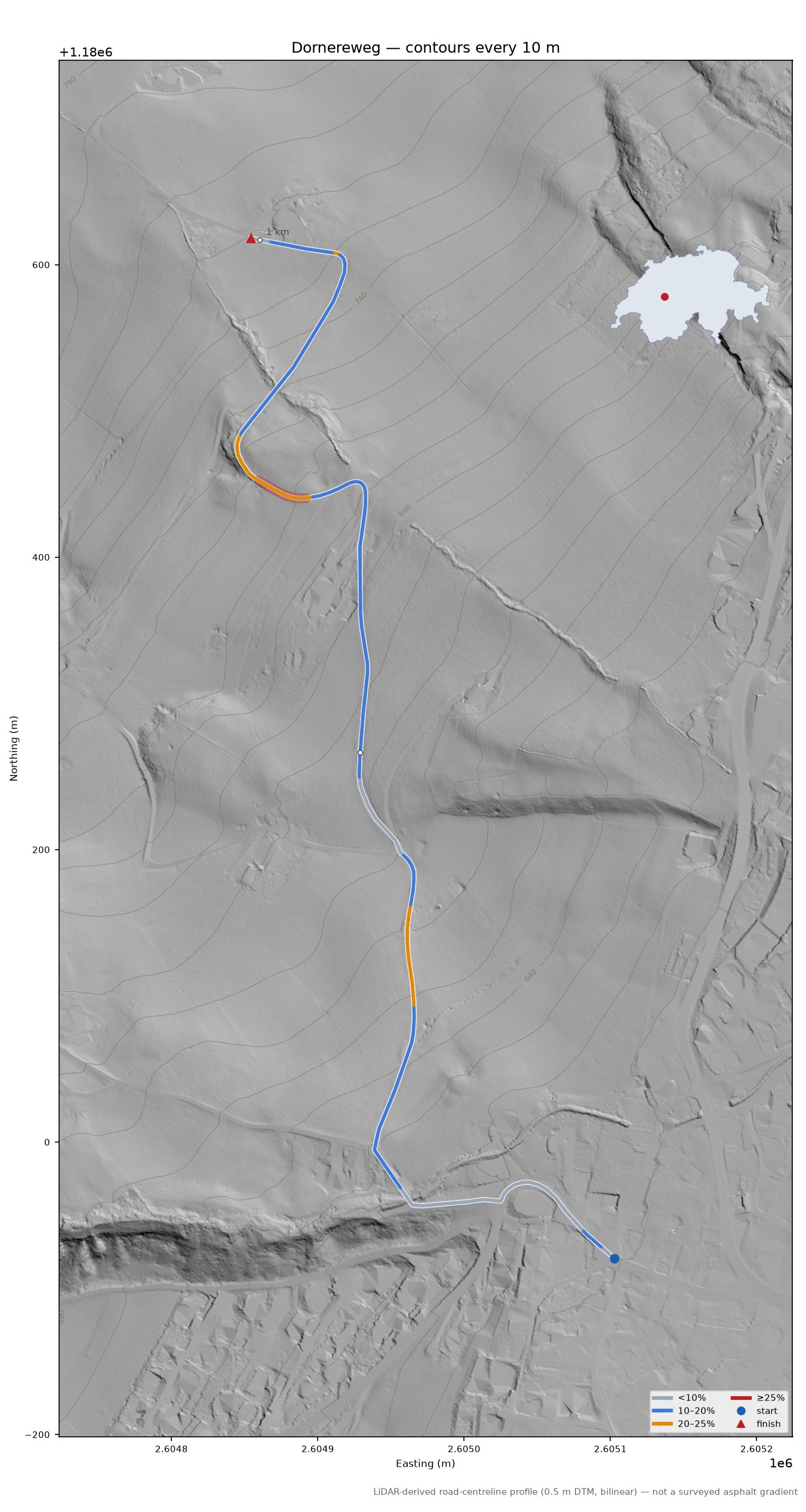 Dornereweg LiDAR hillshade map with contours