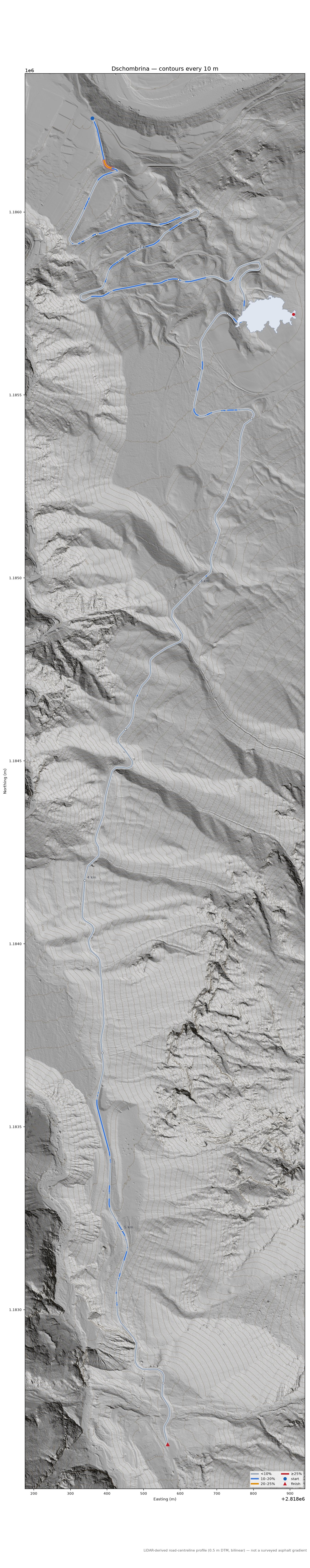 Dschombrina LiDAR hillshade map with contours