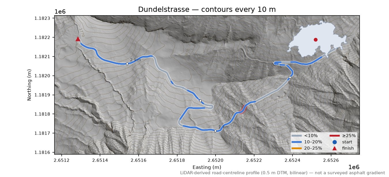 Dundelstrasse LiDAR hillshade map with contours