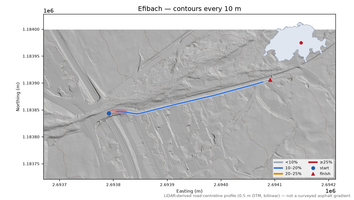 Efibach LiDAR hillshade map with contours