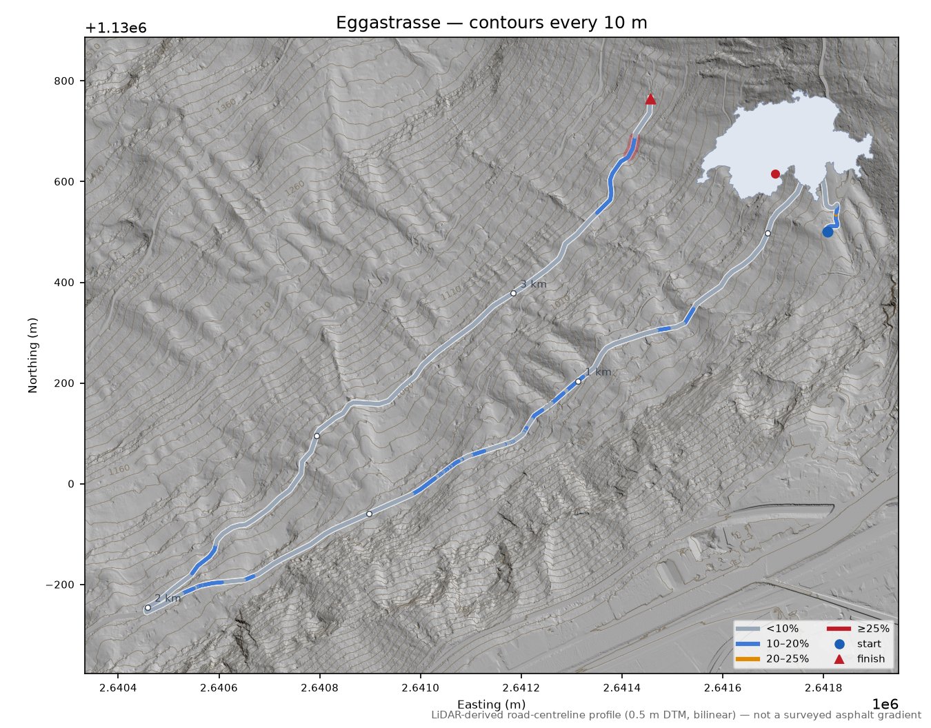 Eggastrasse LiDAR hillshade map with contours