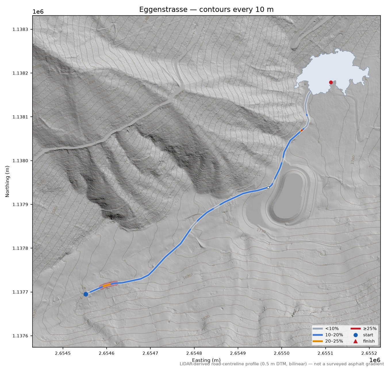 Eggenstrasse LiDAR hillshade map with contours