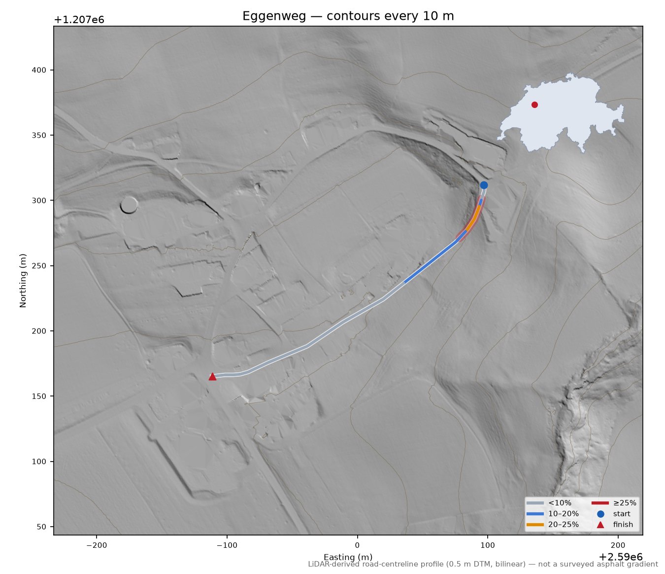 Eggenweg LiDAR hillshade map with contours