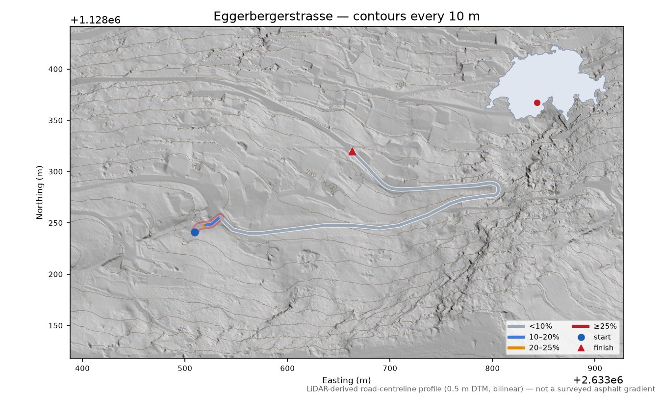 Eggerbergerstrasse LiDAR hillshade map with contours