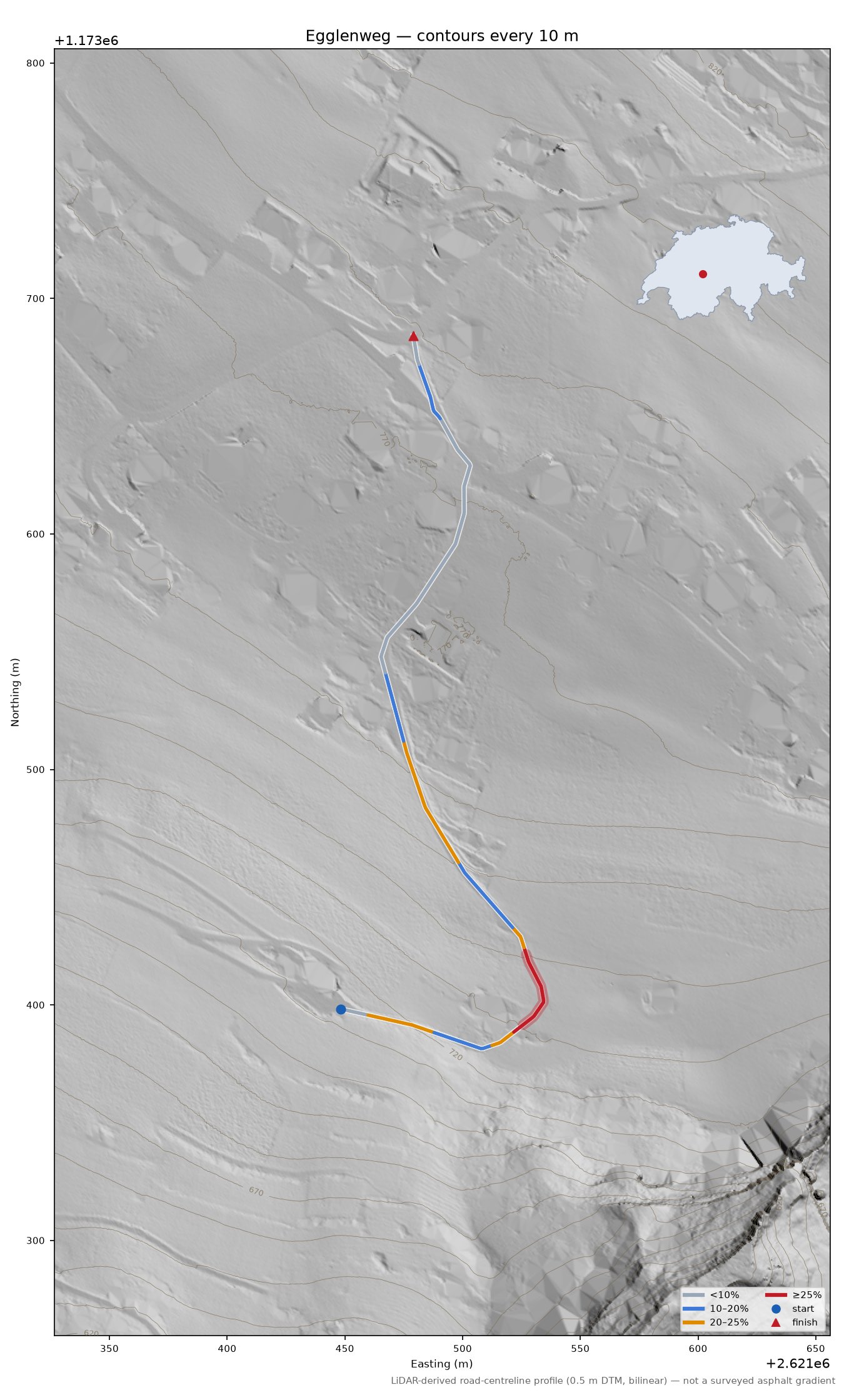 Egglenweg LiDAR hillshade map with contours