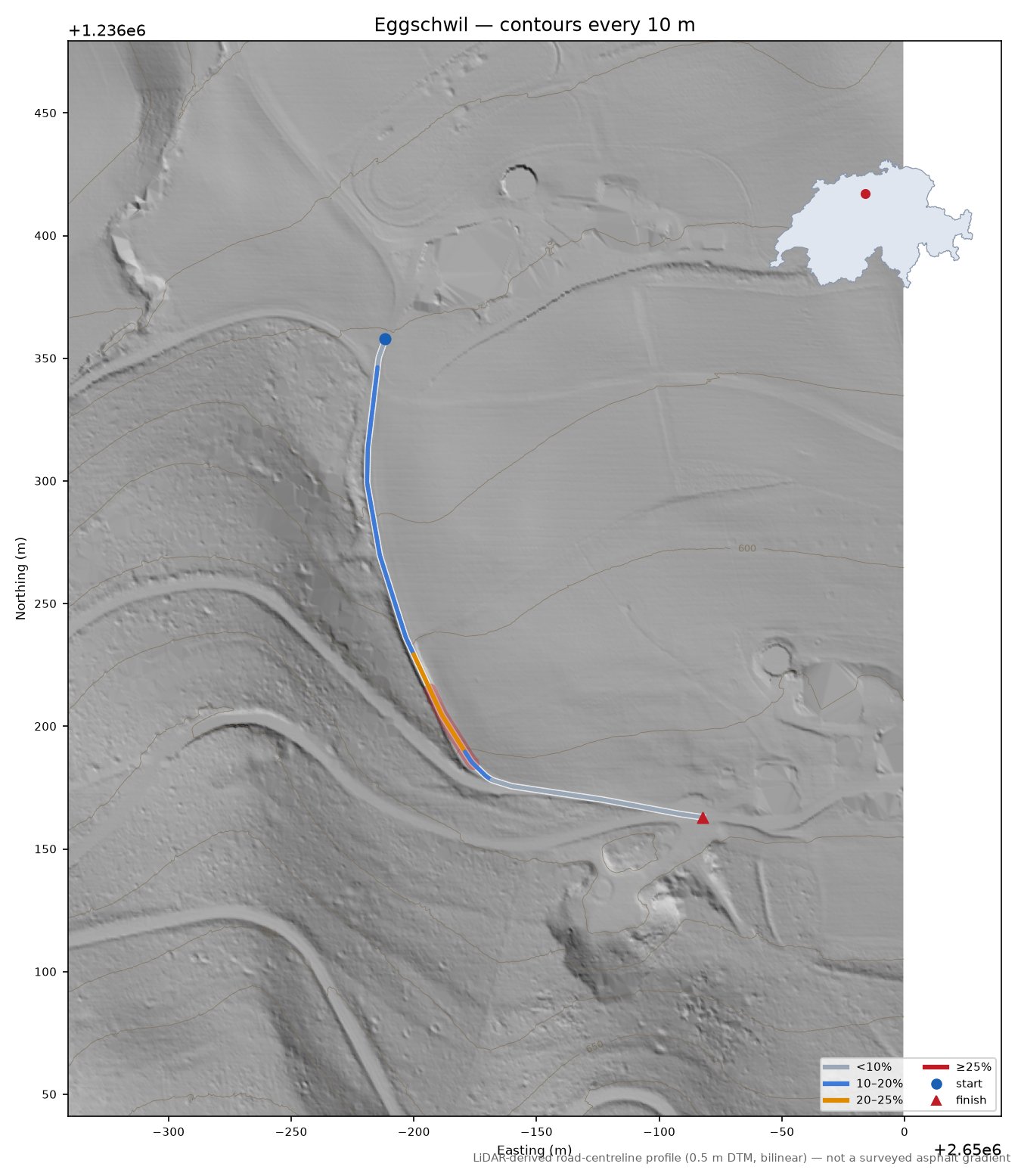 Eggschwil LiDAR hillshade map with contours