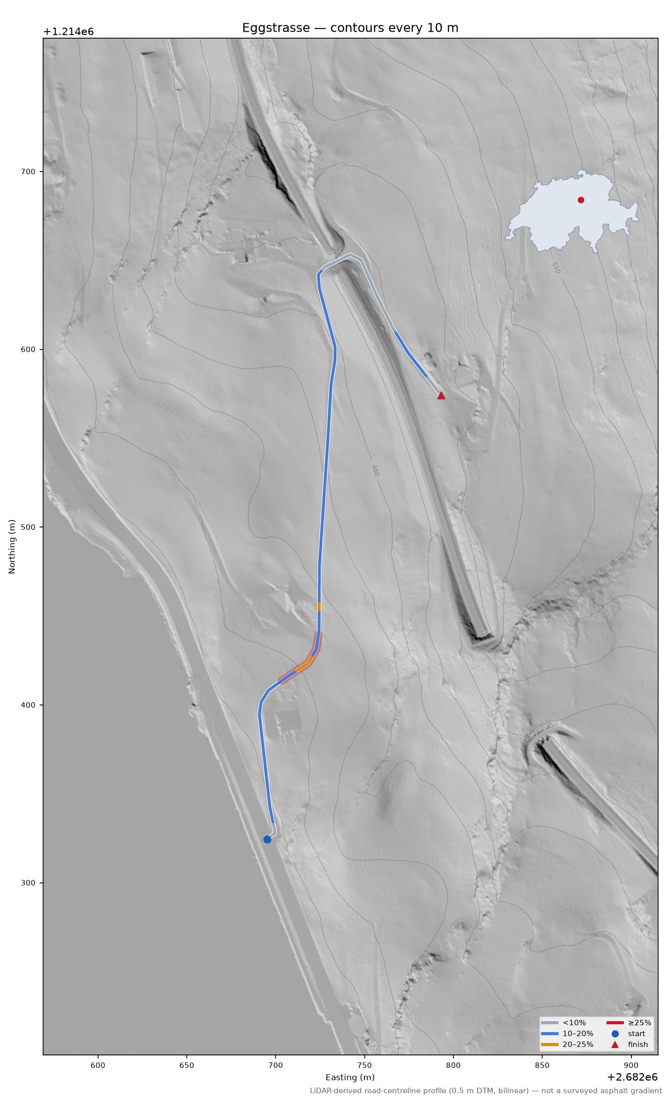 Eggstrasse LiDAR hillshade map with contours