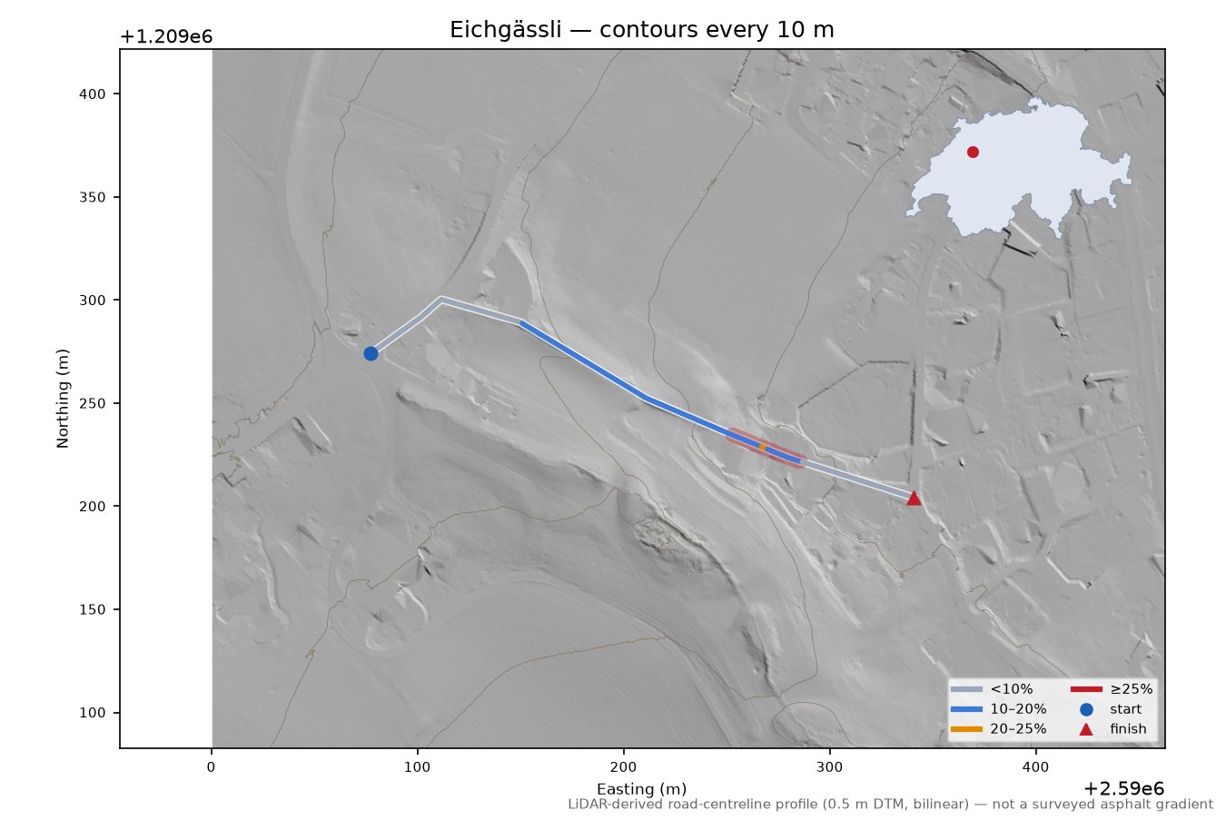 Eichgässli LiDAR hillshade map with contours