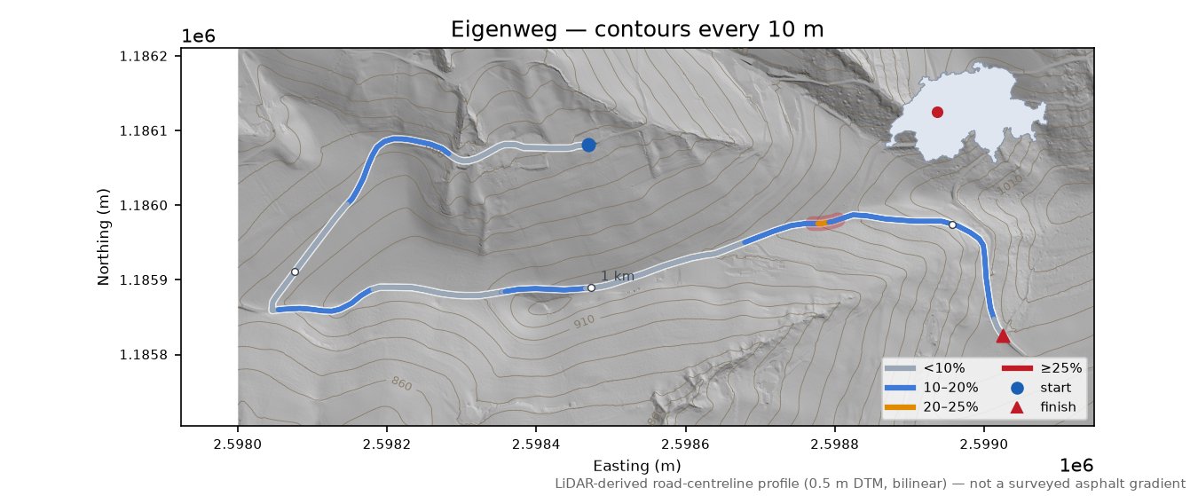 Eigenweg LiDAR hillshade map with contours