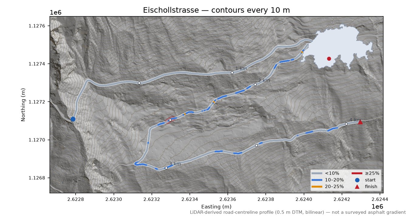 Eischollstrasse LiDAR hillshade map with contours