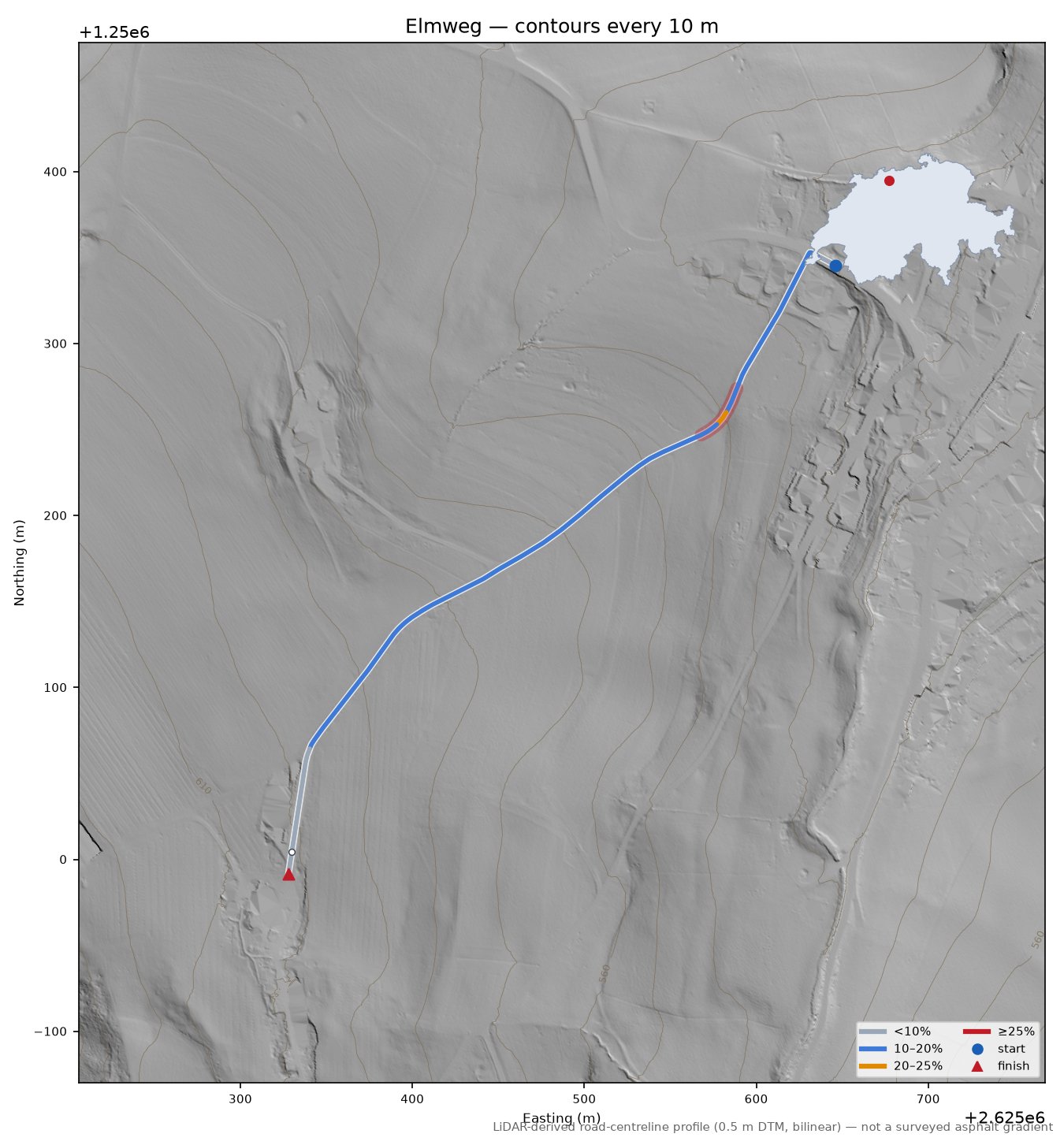 Elmweg LiDAR hillshade map with contours